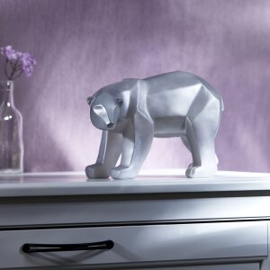 B-Ware LED Polyresin Figur Polarbär Silber mit integrierter warmweißer Lampe Dekoration Ambiente