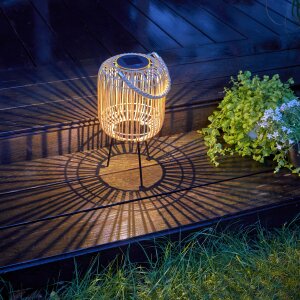 LED Solar Geflecht Laterne für Innen und Außen bis zu 8 Stunden Leuchtdauer Rattan Klein