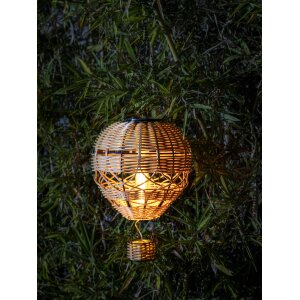 LED Heißluftballon aus Rattan mit integriertem Akku und Solar-Panel für - Rattan braun groß