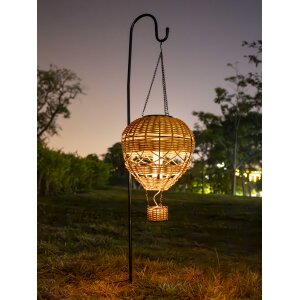 LED Heißluftballon aus Rattan mit integriertem Akku und Solar-Panel für - Rattan braun groß