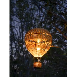 LED Heißluftballon aus Rattan mit integriertem Akku und Solar-Panel für - Rattan braun groß