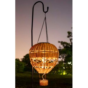 LED Heißluftballon aus Rattan mit integriertem Akku und Solar-Panel für - Rattan braun groß
