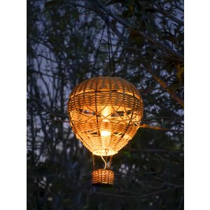 Northpoint LED Solar Laterne Rattan Heißluftballon Windlicht mit Aufhängung Haken Außenbereich Dekoration Garten Solarpanel braun groß