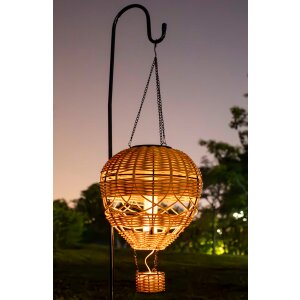 Northpoint LED Solar Laterne Rattan Heißluftballon Windlicht mit Aufhängung Haken Außenbereich Dekoration Garten Solarpanel braun groß