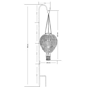 LED Solar Laterne Rattan Heißluftballon Windlicht mit Aufhängung Haken - Rattan grau groß