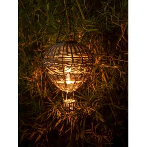 LED Solar Laterne Rattan Heißluftballon Windlicht mit Aufhängung Haken - Rattan grau groß