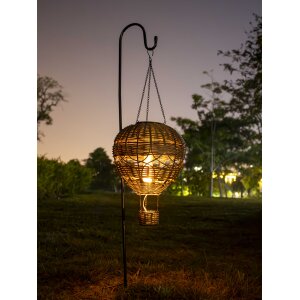 LED Solar Laterne Rattan Heißluftballon Windlicht mit Aufhängung Haken - Rattan grau groß