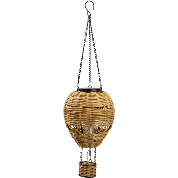 LED Solar Laterne Rattan Heißluftballon Windlicht mit Aufhängung Haken - Rattan braun klein