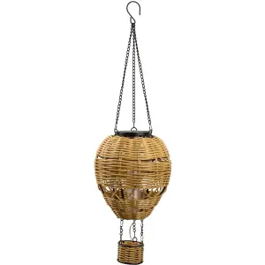LED Solar Laterne Rattan Heißluftballon Windlicht mit Aufhängung Haken - Rattan braun klein