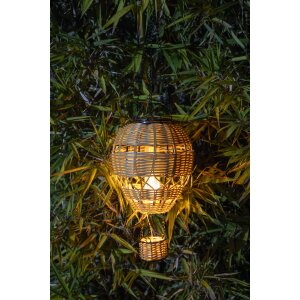 LED Solar Laterne Rattan Heißluftballon Windlicht mit Aufhängung Haken - Rattan braun klein