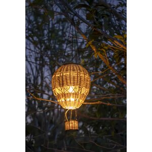 LED Solar Laterne Rattan Heißluftballon Windlicht mit Aufhängung Haken - Rattan braun klein