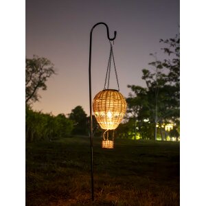LED Solar Laterne Rattan Heißluftballon Windlicht mit Aufhängung Haken - Rattan braun klein