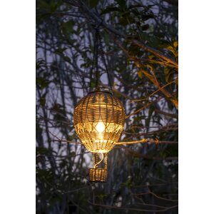 LED Solar Laterne Rattan Heißluftballon Windlicht mit Aufhängung Haken - Rattan grau klein