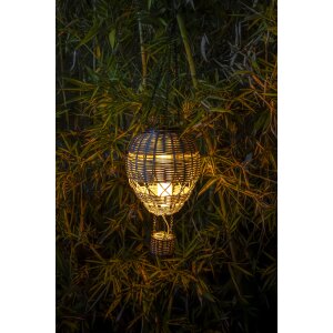 LED Solar Laterne Rattan Heißluftballon Windlicht mit Aufhängung Haken - Rattan grau klein