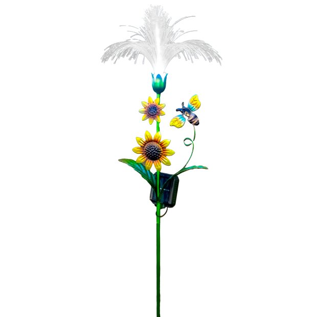 LED Solar Sonnenblume Gartenstecker mit Fiber Beleuchtung Glasfaser Außenbereich Dämmerungssensor