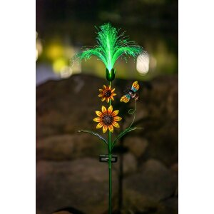 LED Solar Gartenstecker Sonnenblume mit Fiber Beleuchtung Glasfaser Außenbereich - RGB