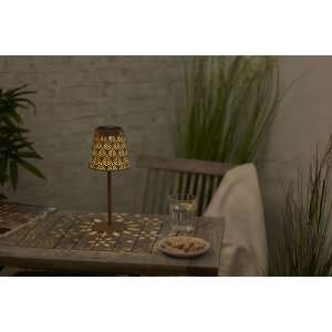 LED Solar Metal Tischleuchte Dekolampe Dämmerungssensor Schattenspiel orientalisch fuchsrot