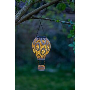 LED Solar Metall Heißluftballon LED Windlicht Dekolampe Dämmerungssensor Schattenspiel - beige