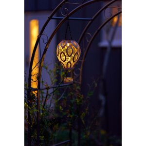 LED Solar Metall Heißluftballon LED Windlicht Dekolampe Dämmerungssensor Schattenspiel - beige