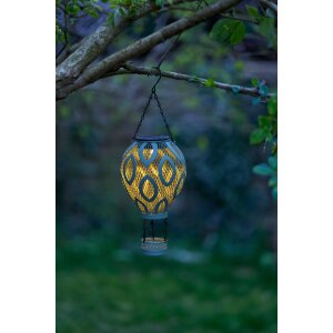 LED Solar Metall Heißluftballon LED Windlicht Dekolampe Dämmerungssensor Schattenspiel - grün