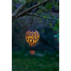 LED Solar Metall Heißluftballon LED Windlicht Dekolampe Dämmerungssensor Schattenspiel - fuchsrot
