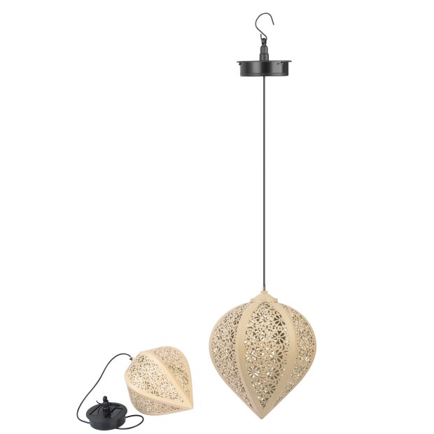 LED Solar Metall Hängeleuchte LED Windlicht Dekolampe Dämmerungssensor Schattenspiel - Beige