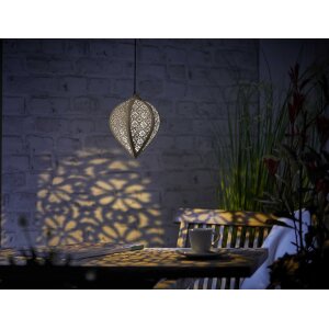 LED Solar Metall Hängeleuchte LED Windlicht Dekolampe Dämmerungssensor Schattenspiel - Beige