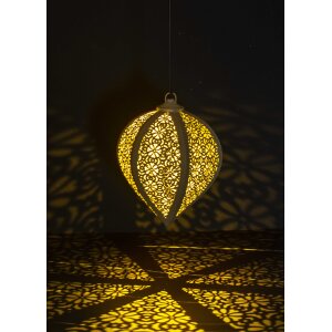 LED Solar Metall Hängeleuchte LED Windlicht Dekolampe Dämmerungssensor Schattenspiel - Beige