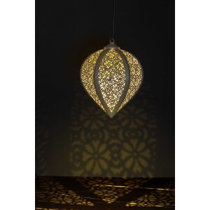 LED Solar Metall Hängeleuchte LED Windlicht Dekolampe Dämmerungssensor Schattenspiel - Beige