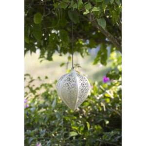 LED Solar Metall Hängeleuchte LED Windlicht Dekolampe Dämmerungssensor Schattenspiel - Beige