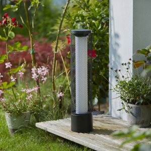Northpoint LED Solar Stehlampe Flammenlichtsäule Gitteroptik für Außen 59cm hoch Dämmerungssensor Feuereffekt