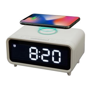 Digitales DAB+ Radio mit Wecker Kabelloser Ladestation Nachtlicht und USB-Ladeanschluss 5W - Weiß
