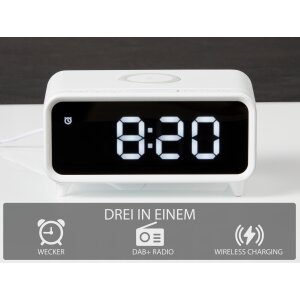 Digitales DAB+ Radio mit Wecker Kabelloser Ladestation Nachtlicht und USB-Ladeanschluss 5W - Weiß