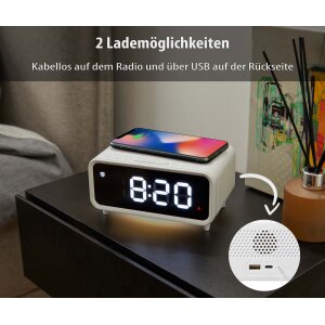 Digitales DAB+ Radio mit Wecker Kabelloser Ladestation Nachtlicht und USB-Ladeanschluss 5W - Weiß