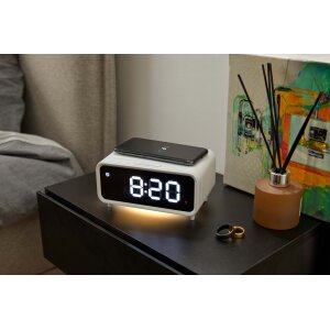Digitales DAB+ Radio mit Wecker Kabelloser Ladestation Nachtlicht und USB-Ladeanschluss 5W - Weiß