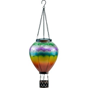 LED Solar Laterne Heißluftballon Windlicht Metall-Gestell Kunststoff Außenbereich Dekoration Garten Regenbogenfächer XL