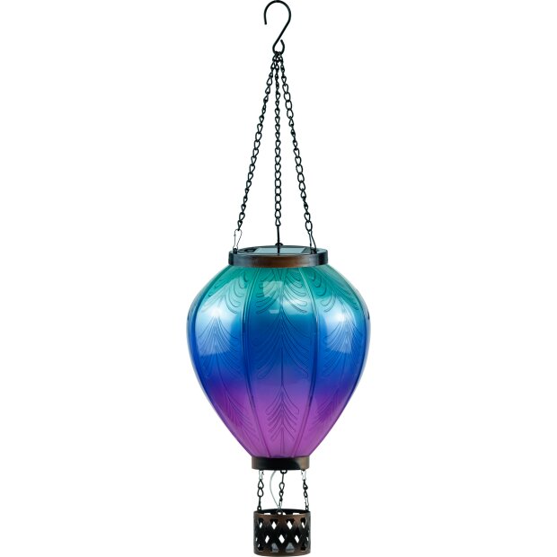 LED Solar Laterne Heißluftballon Windlicht Metall-Gestell Kunststoff Außenbereich Dekoration Garten Türkis Lila XL