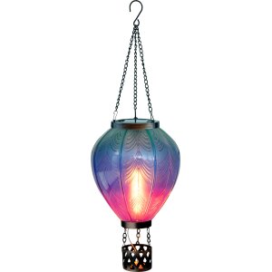 LED Solar Laterne Heißluftballon Windlicht Metall-Gestell Kunststoff Außenbereich Dekoration Garten Türkis Lila XL