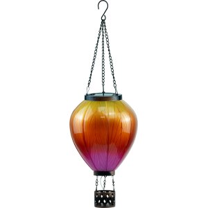 LED Solar Laterne Heißluftballon Windlicht Metall-Gestell Kunststoff Außenbereich Dekoration Garten Gelb Lila XL