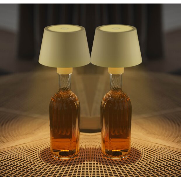 2er-Set LED Akku Tischlampe Flaschenlampe Tischleuchte mit Touchsensor 3000mAh Akku - 2er-Set beige
