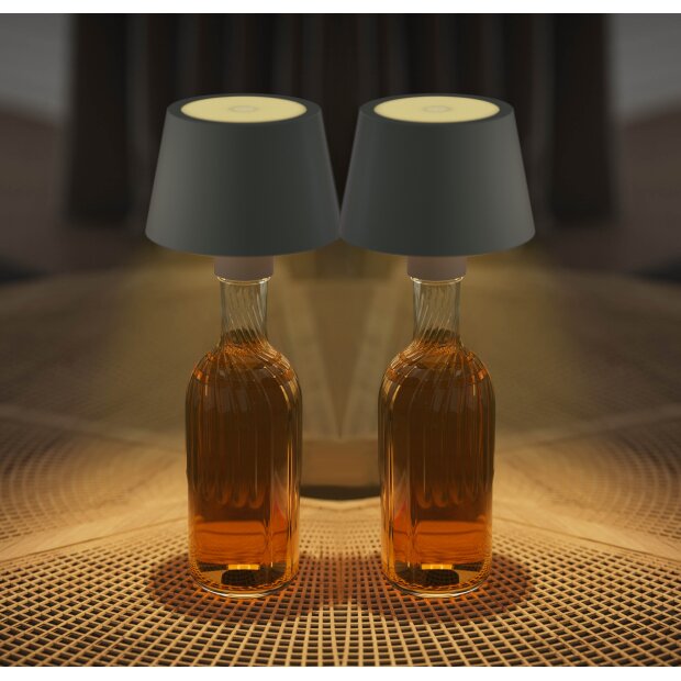 2er-Set LED Akku Tischlampe Flaschenlampe Tischleuchte mit Touchsensor 3000mAh Akku - 2er-Set grau