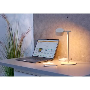 3-in-1 LED Akku Stehlampe  Dimmbar Flexibel als Steh- Tisch- & Wandleuchte Warmweißes Licht - beige