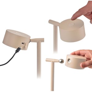 3-in-1 LED Akku Stehlampe  Dimmbar Flexibel als Steh- Tisch- & Wandleuchte Warmweißes Licht - beige