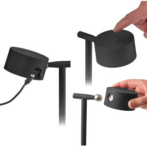 3-in-1 LED Akku Stehlampe  Dimmbar Flexibel als Steh- Tisch- & Wandleuchte Warmweißes - schwarz
