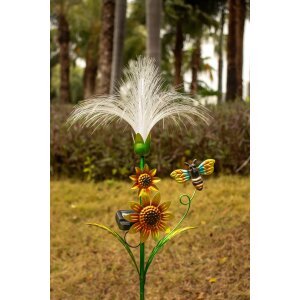 B-Ware LED Solar Gartenstecker mit Fiber Beleuchtung Glasfaser Außenbereich Dämmerungssensor Garten Dekoration Solarpanel RGB