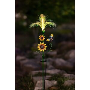 B-Ware LED Solar Gartenstecker mit Fiber Beleuchtung Glasfaser Außenbereich Dämmerungssensor Garten Dekoration Solarpanel RGB