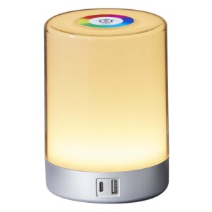 B-Ware LED Tischleuchte Tischlampe in Silber mit Touch-Taste Dimmfunktion Farbwechsel Ladeports Memoryfunktion Abschaltautomatikfunktion