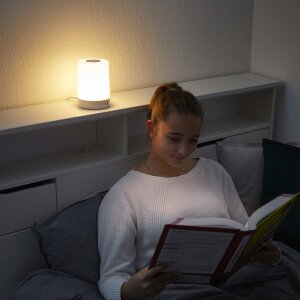 B-Ware LED Tischleuchte Tischlampe in Silber mit Touch-Taste Dimmfunktion Farbwechsel Ladeports Memoryfunktion Abschaltautomatikfunktion