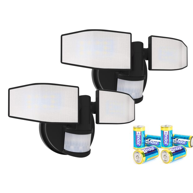 LED Batterie Strahler mit Bewegungsmelder und schwenkbaren Köpfen Schwarz 2er-Set