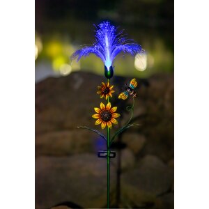 LED Solar Sonnenblume 2er-Set Gartenstecker mit Fiber Beleuchtung Glasfaser - 2er-Set RGB